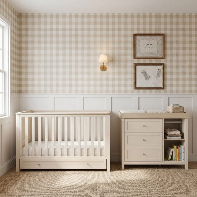 Bebe & Beyond Wanderer 2 Piece Room Set + Free Airflow Fibre Deluxe Mattress - Cashmere & Oak 