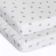 Nex2me Bamboo Twins Bedside Crib 2 pack fitted sheets - Greenery 