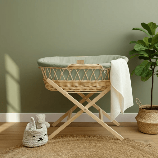 Clair-De-Lune Organic Natural Wicker Moses Basket + Folding Stand 