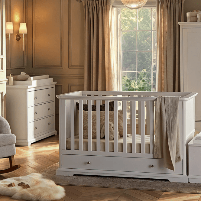 CuddleCo Beaumont 2 Piece Nursery Furniture Set + Free Airflow Fibre Deluxe Mattress - White