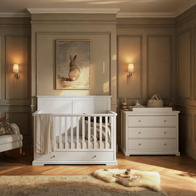 CuddleCo Beaumont Grand 2 Piece Nursery Furniture Set + Free Airflow Fibre Deluxe Mattress - White
