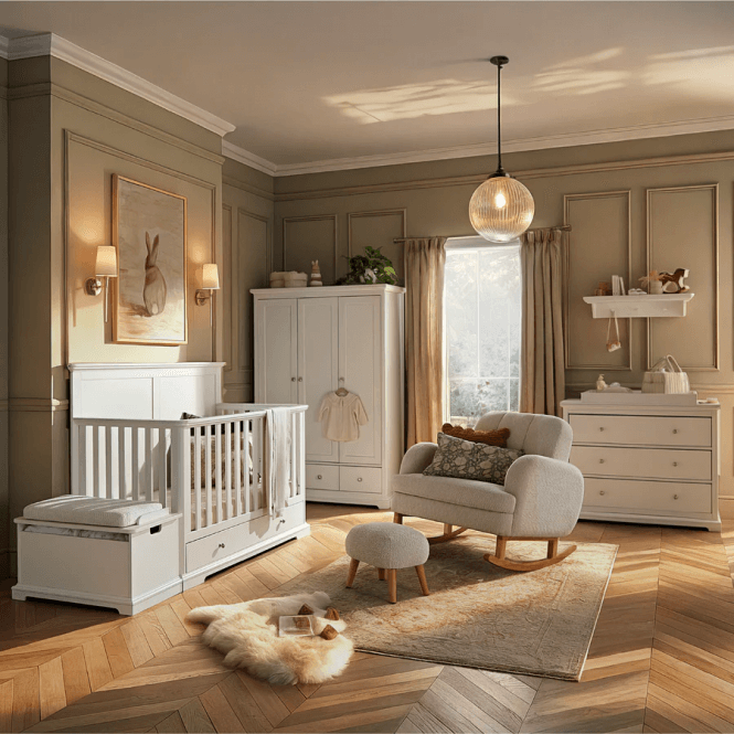 CuddleCo Beaumont Grand 3 Piece Nursery Furniture Set + Free Airflow Fibre Deluxe Mattress - White