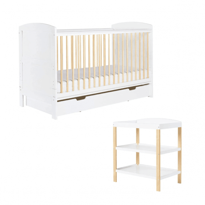 Ickle Bubba Coleby Scandi 2 Piece Furniture Set, Under Drawer and Fibre Mattress - White