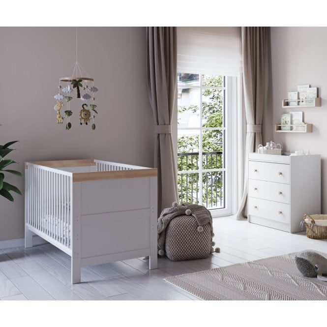 Little Acorns Florence 2 Piece Room Set + Free Airflow Fibre Deluxe Mattress - White/Oak
