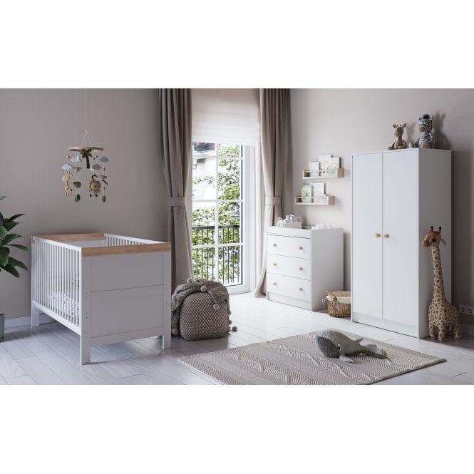 Little Acorns Florence Room Set + Free Airflow Fibre Deluxe Mattress - White/Oak