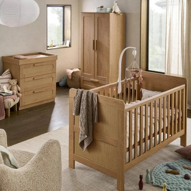 Mamas & Papas Esna Range + Free Airflow Fibre Deluxe Mattress - Rattan/Oak