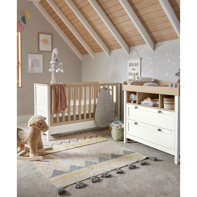 Mamas & Papas Harwell Set + Free Airflow Fibre Deluxe Mattress - White/Natural
