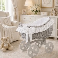 Bianca Grey Wicker Crib Heart Wheels 