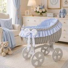 Bianca Grey Wicker Crib Heart Wheels 