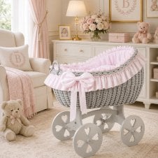Bianca Grey Wicker Crib Heart Wheels 