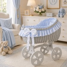 Bianca Grey Wicker Crib Heart Wheels