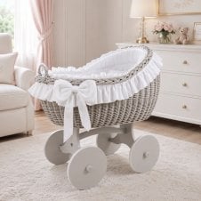 Bianca Grey Wicker Crib Solid Wheels