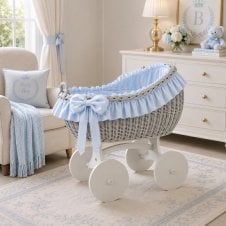 Bianca Grey Wicker Crib Solid Wheels