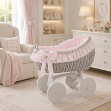 Bianca Grey Wicker Crib Solid Wheels