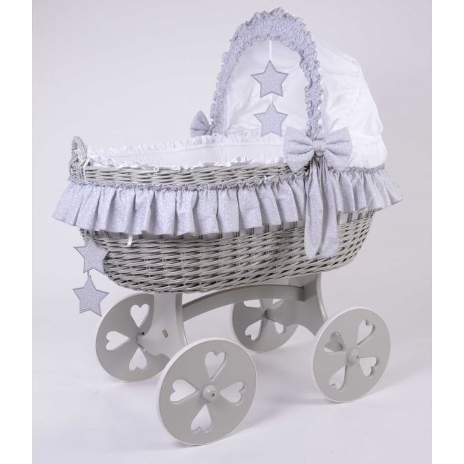 MJ Mark Cloud & Stars Grey Heart Wicker Crib