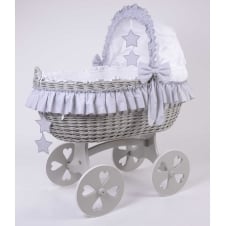 Cloud & Stars Grey Heart Wicker Crib