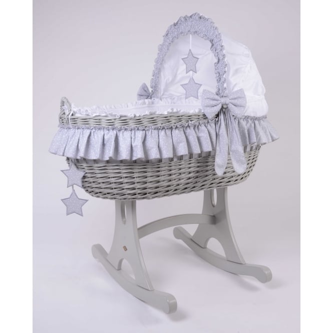 MJ Mark Cloud & Stars Grey Wicker Rocking Crib