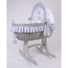 Cloud & Stars Grey Wicker Rocking Crib
