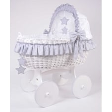 Cloud & Stars White Wicker Crib Solid Wheels