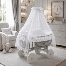 Ophelia Grey Wicker Crib with Drapes