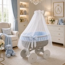 Ophelia Grey Wicker Crib with Drapes