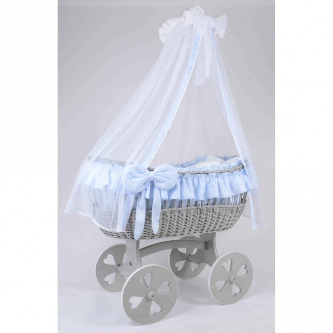 MJ Mark Ophelia Grey Wicker Crib with Drapes
