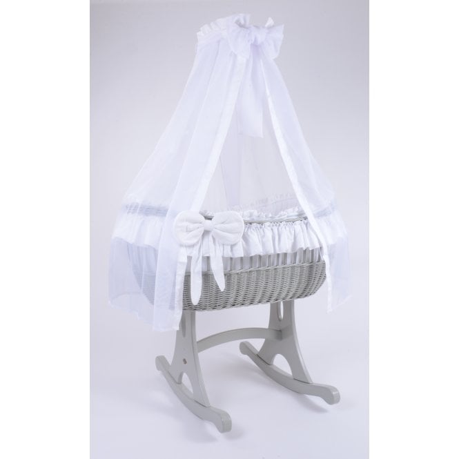 MJ Mark Ophelia Grey Wicker Rocking Crib with Drapes 