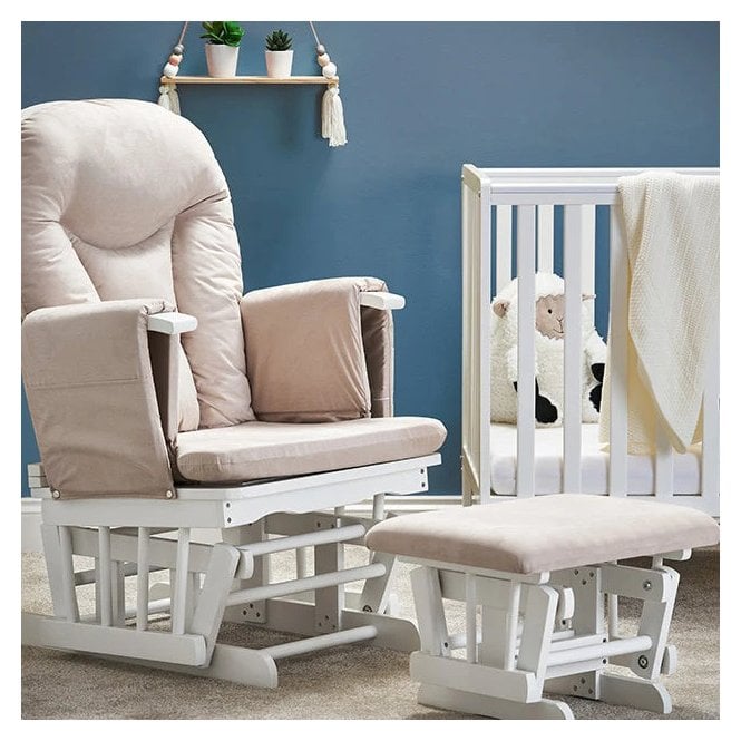 Obaby Reclining Glider Chair & Stool - White/Sand