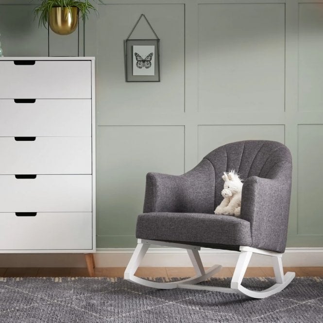 Obaby Round Back Rocking Chair - White/Grey Cushions