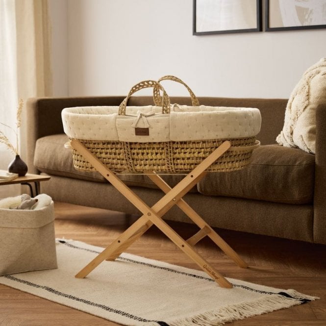 The Little Green Sheep Dimple Moses Basket, Mattress & Static Foldable Stand