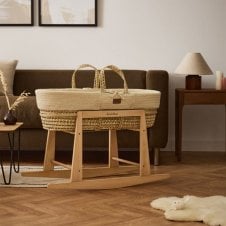 Natural Wheat Knit Moses Basket, Mattress & Rocking Stand
