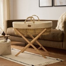 Natural Wheat Knit Moses Basket, Mattress & Static Foldable Stand