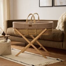 Natural Wheat Knit Moses Basket, Mattress & Static Foldable Stand