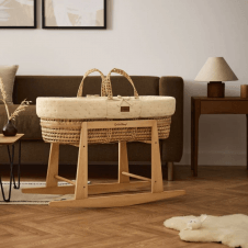Organic Dimple Quilted Moses Basket, Mattress & Natural Rocking Stand 