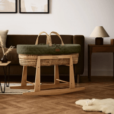 Organic Dimple Quilted Moses Basket, Mattress & Natural Rocking Stand 